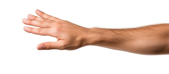 Person extending right hand to the side