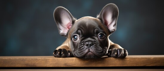 French bulldog puppy resting on wooden surface