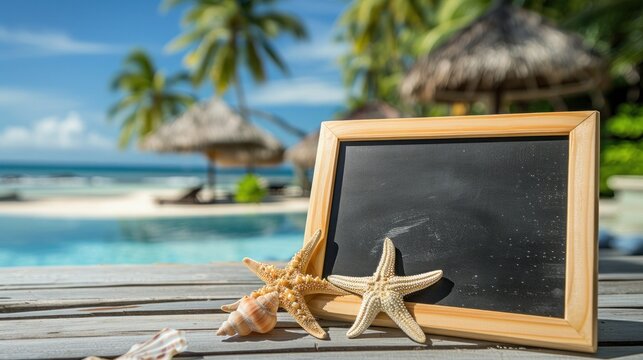 Blank Blackboard with Wooden Frame on Patai Background

