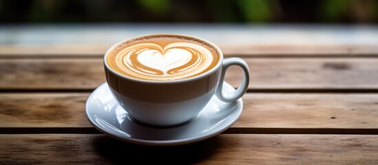 Coffee cup displays heart motif