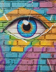 Obraz premium Eye Graffiti on a Brick Wall. Graffiti. City Modern Pop Art