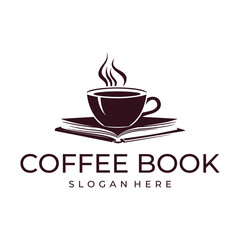 Coffee book, cafe and restaurant logo vector illustration