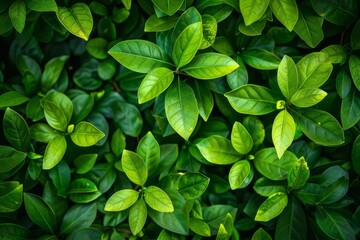 lush green leaves forming a dense and vibrant background symbolizing growth renewal and vitality nature photography - obrazy, fototapety, plakaty