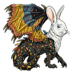 Animal muntant: Dragon with the hare's head. Fantasy creature.	