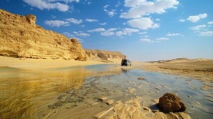 Safari Adventure in great sand sea by car AI generated - obrazy, fototapety, plakaty