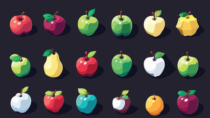 Apple logo icons set. Isometric illustration of 16
