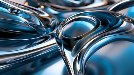 3D rendering of a blue and silver abstract liquid metal background. The image has a smooth, metallic surface with a high level of detail.
