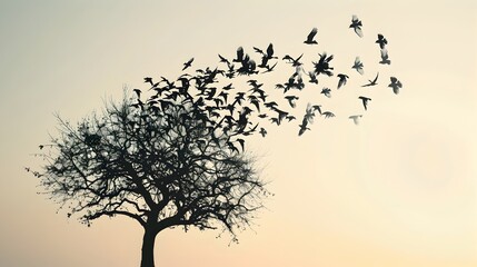 Transformation of Nature:Tree Branches Morphing into a Flock of Birds in Flight