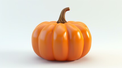 A 3D rendering of a single pumpkin on a white background. The pumpkin is orange and has a brown stem. It is sitting on a white surface.