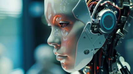 Fototapeta premium a Robot With Headphones Observing