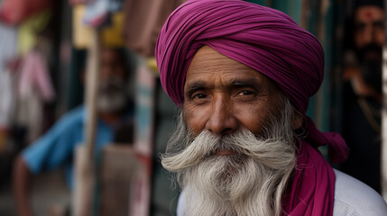 Obraz premium One specific type of turban is the pagri, commonly worn in South Asia, particularly in India. The pagri is a long cloth, usually made of cotton or silk, that is wound around the head to form a turban