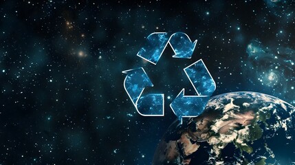 Recycling Symbol Set Against Majestic Earth in Cosmic Space,Highlighting Global Sustainability Initiatives