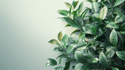 3D rendering of a close-up of a lush green plant with detailed leaves and veins against a pale green background.