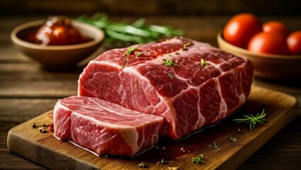 Fototapeta premium Deliciously marinated steak ready to grill