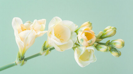 Naklejka na ściany i meble A cluster of freesia flowers in soft pastel tones
