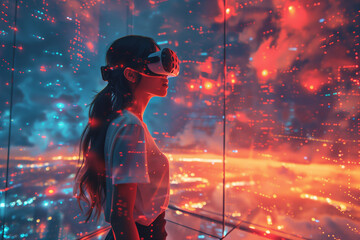 A Girl in VR World, Futuristic, VR Headset - Generative AI