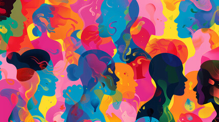 Colorful Illustration of Diverse Faces and Diverse People - obrazy, fototapety, plakaty