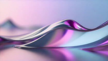 Abstract liquid glass shape with colorful reflections. Ribbon of curved water with glossy color wavy fluid motion. Chromatic dispersion flying and thin film spectral effect.