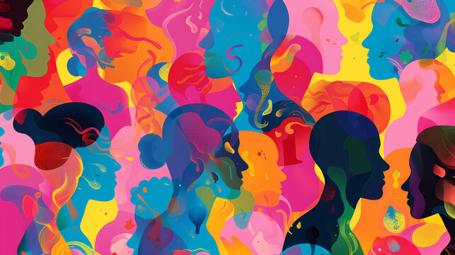 Colorful Illustration of Diverse Faces and Diverse People