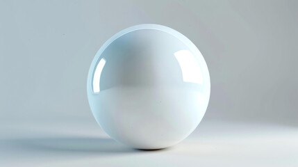 3D rendering of a glossy white sphere on a white background. The sphere is perfectly round and smooth, with a slight gradient from light to dark.