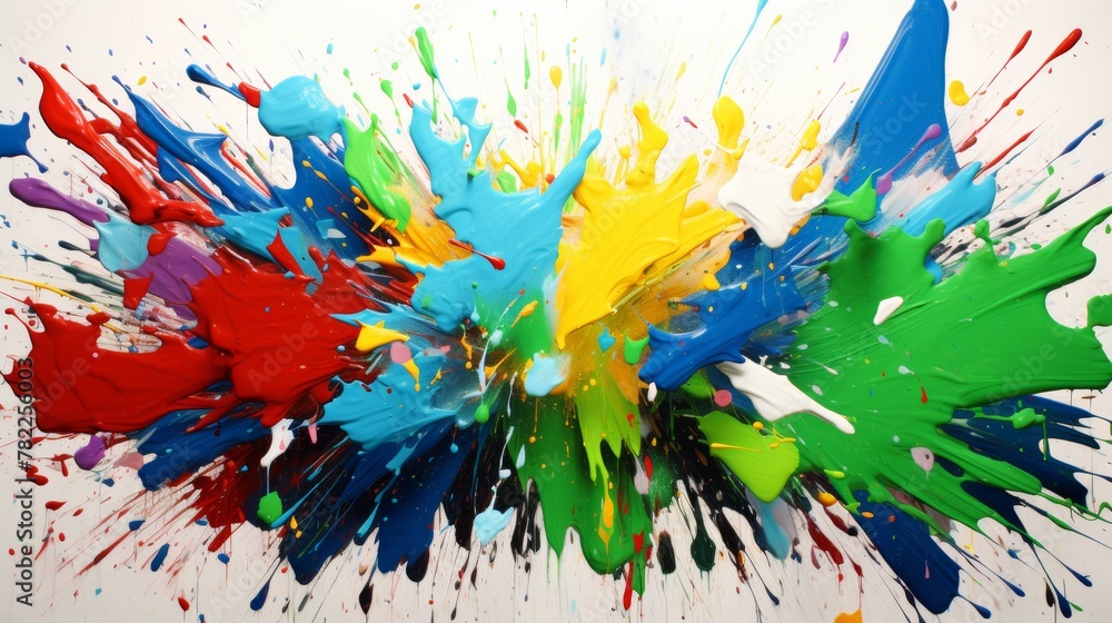 Poster an explosion of colors on a white background, presenting a dynamic spectrum of colors in motion.