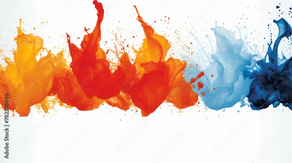 Poster an explosion of colors on a white background, presenting a dynamic spectrum of colors in motion.