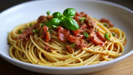  Delicious pasta dish with a vibrant sauce and fresh herbs