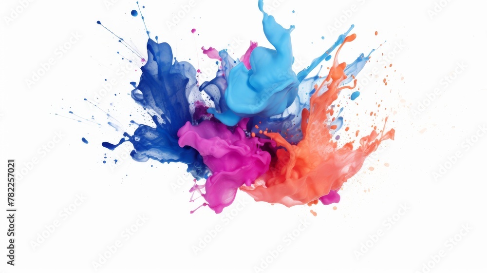 Poster an explosion of colors on a white background, presenting a dynamic spectrum of colors in motion.