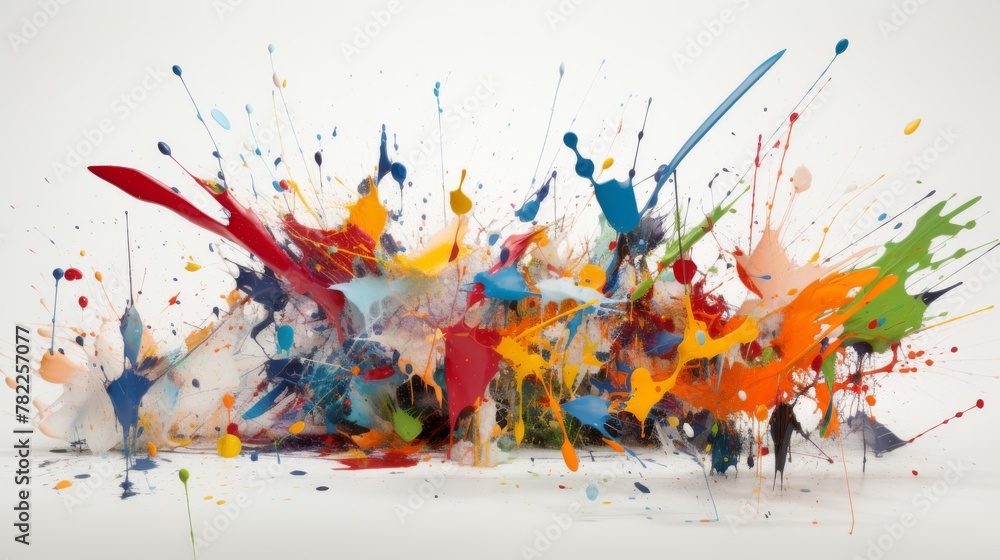 Poster an explosion of colors on a white background, presenting a dynamic spectrum of colors in motion.