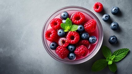  Fresh berries mint and a hint of raspberry coulis