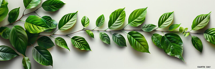green leaves on white background with sentence "earth day"