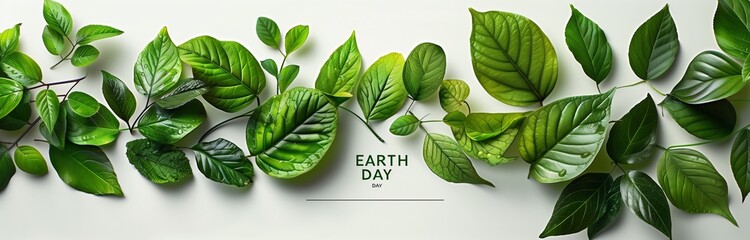 green leaves on white background with sentence "earth day"