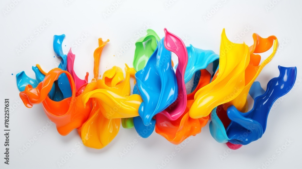 Poster an explosion of colors on a white background, presenting a dynamic spectrum of colors in motion.
