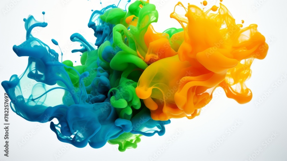Poster an explosion of colors on a white background, presenting a dynamic spectrum of colors in motion.