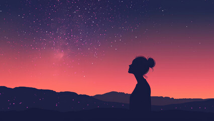 Silhouette of Woman Admiring Starry Night Sky