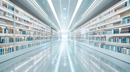 Knowledge and Education Symbolized by Rows of Books in a Modern Library, Intellectual Growth Space
