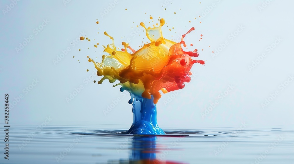 Poster drops of paint bouncing on a white base. abstract background with splash and spray elements