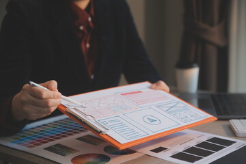 UX UI design process for modish mobile application and website . Creative prototype of wireframe...