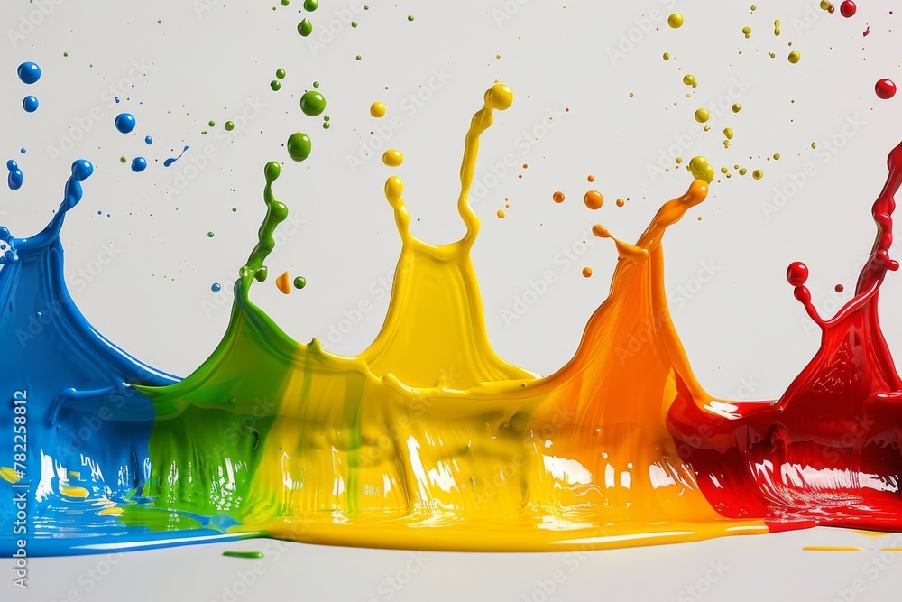 Poster drops of paint bouncing on a white base. abstract background with splash and spray elements