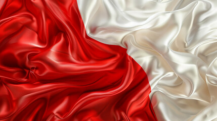 Obraz premium Elegant silk fabric texture in colors of Poland flag, luxurious wavy material background