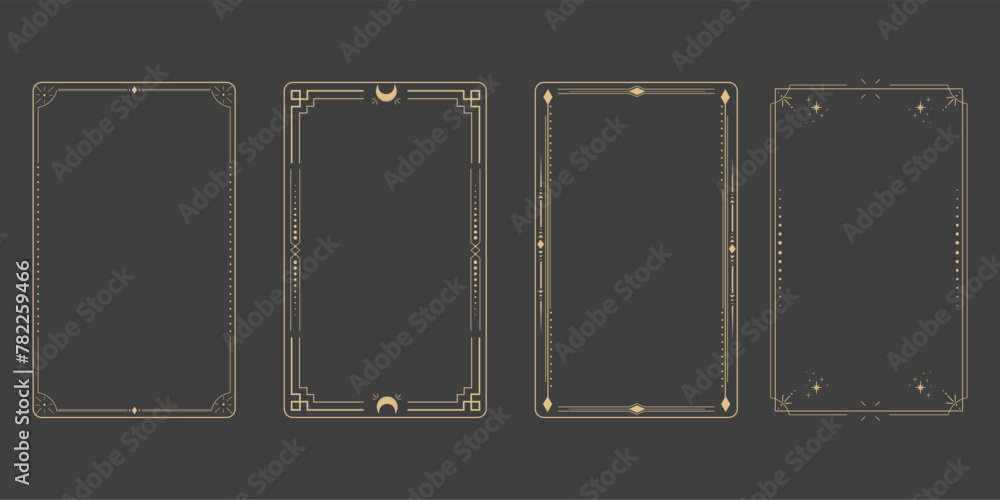 Wall mural line golden frame, celestiam minimal esoteric border, mystyc linear decoration with dots, corners is