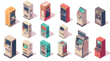 ATM - Automated teller machine set in isometric 3d