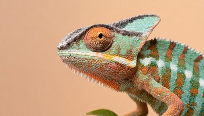 chameleon in profile isolated pastel background Copy space