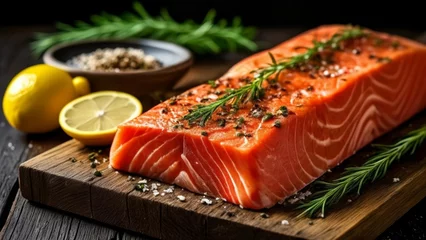 Fotobehang  Deliciously seasoned salmon ready to be cooked © vivekFx