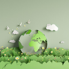 Naklejka premium green planet earth on green meadow