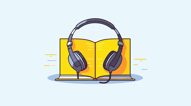 Audio book line icon. Paper book earphone listening