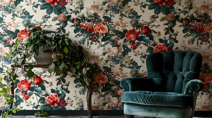 Elegant Floral Wallpaper Design with Iconic English Garden Flowers Adorning Any Interior Space with Vintage Charm and Sophistication