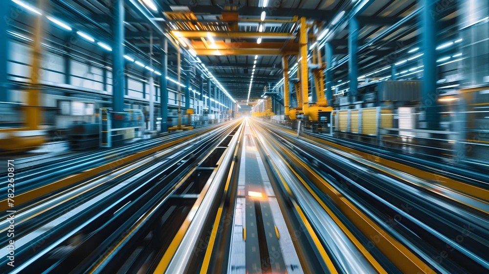 Aufkleber futuristic pcb assembly line in dynamic motion with robotic machines and conveyor belts working in s