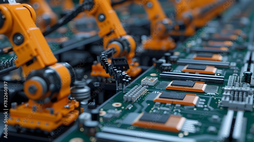 Poster precision mechanical symphony:automated pcb assembly line showcasing technological mastery