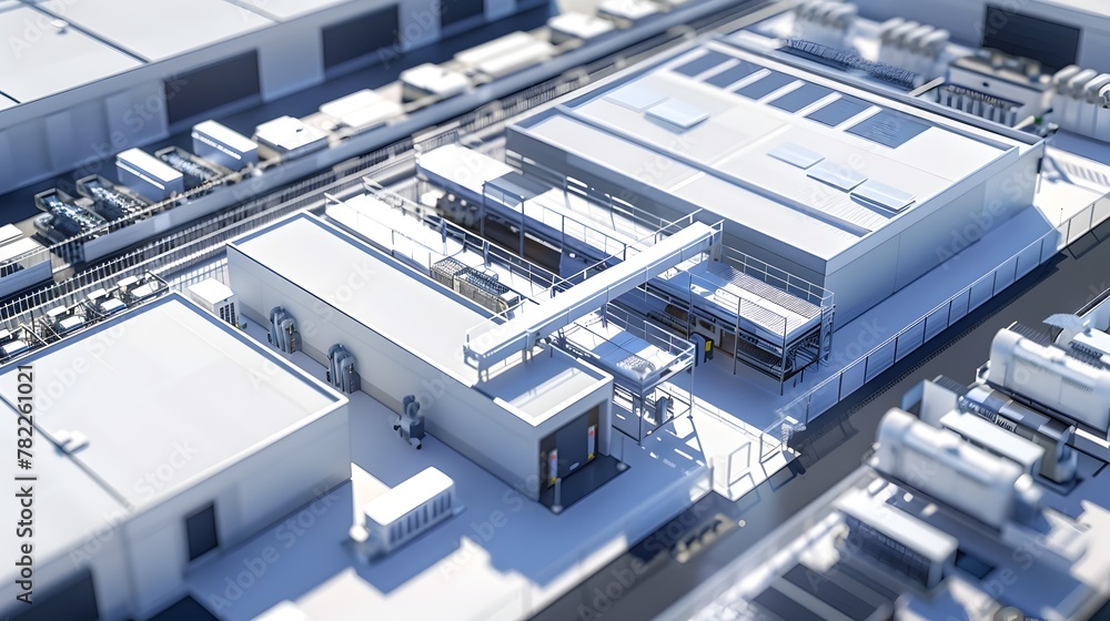 Poster aerial view of automated pcb assembly facility with streamlined production workflow